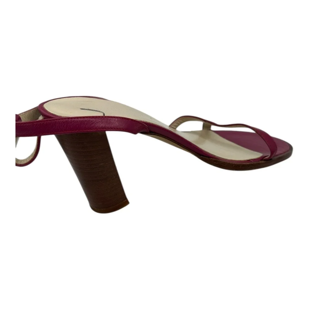 J‎ CrewChic Women's Magenta Leather Slingback Block Heel Sandals Size 7 Italy